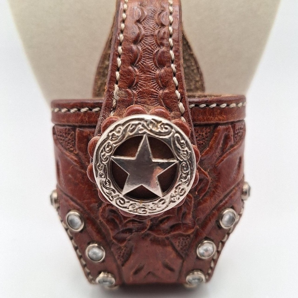 Southwestern tooled leather holster Lone Star conchfloral basketweave